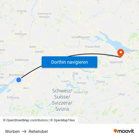 Worben to Rehetobel map