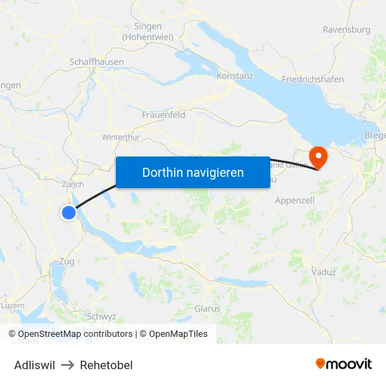 Adliswil to Rehetobel map