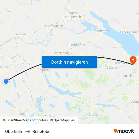 Oberkulm to Rehetobel map