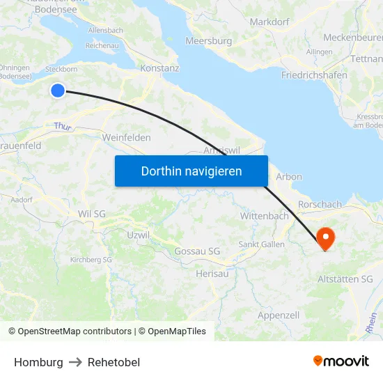 Homburg to Rehetobel map