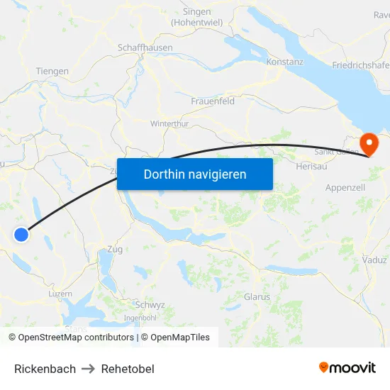 Rickenbach to Rehetobel map