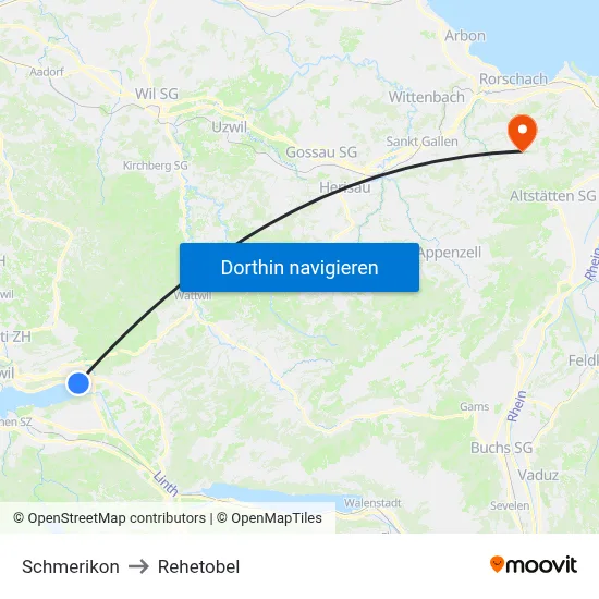 Schmerikon to Rehetobel map