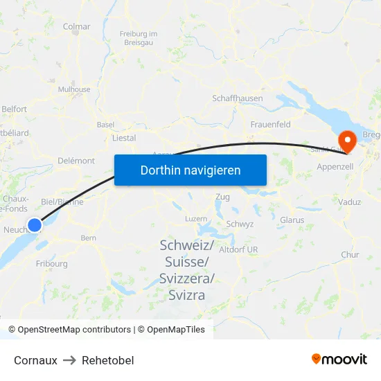 Cornaux to Rehetobel map