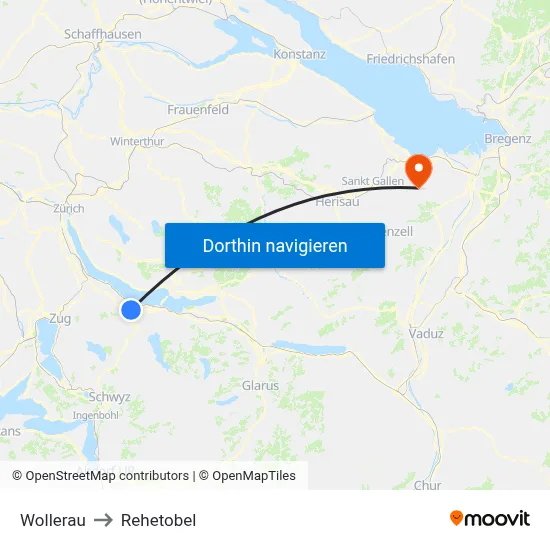 Wollerau to Rehetobel map