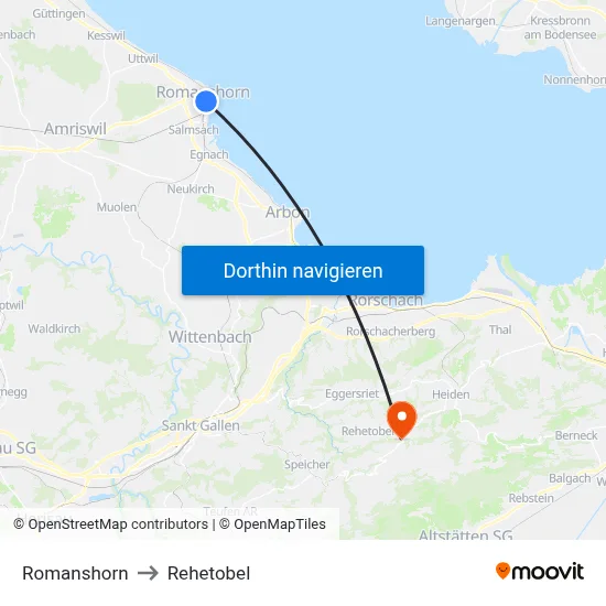 Romanshorn to Rehetobel map