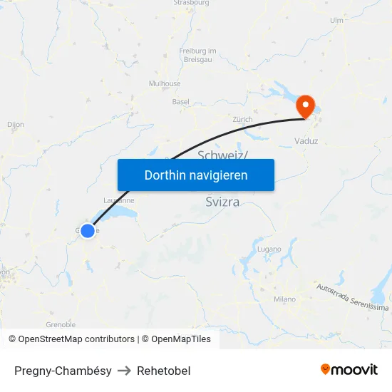 Pregny-Chambésy to Rehetobel map