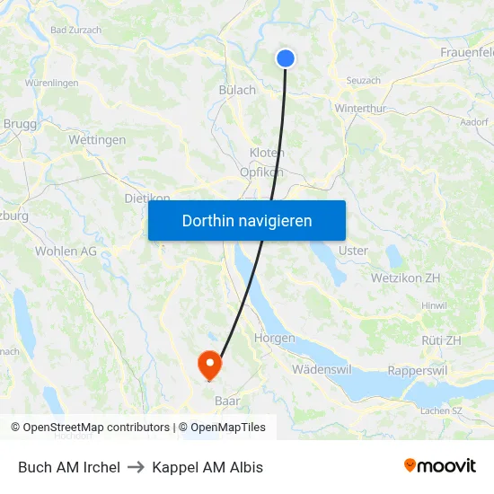 Buch AM Irchel to Kappel AM Albis map
