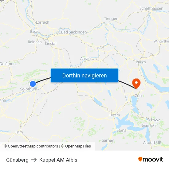 Günsberg to Kappel AM Albis map
