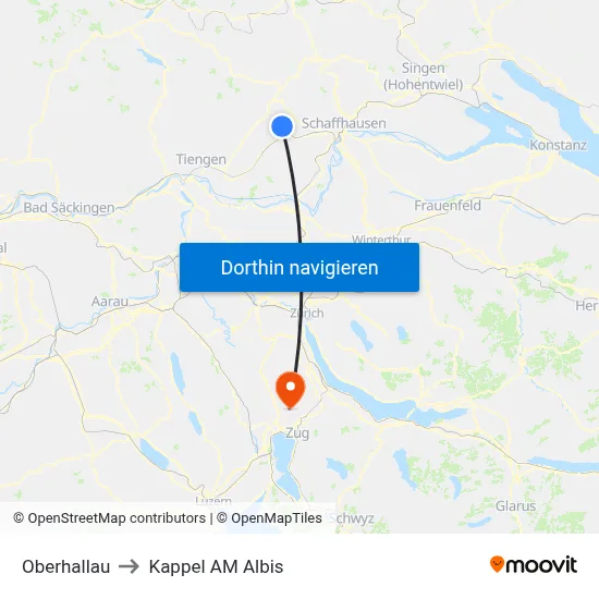 Oberhallau to Kappel AM Albis map