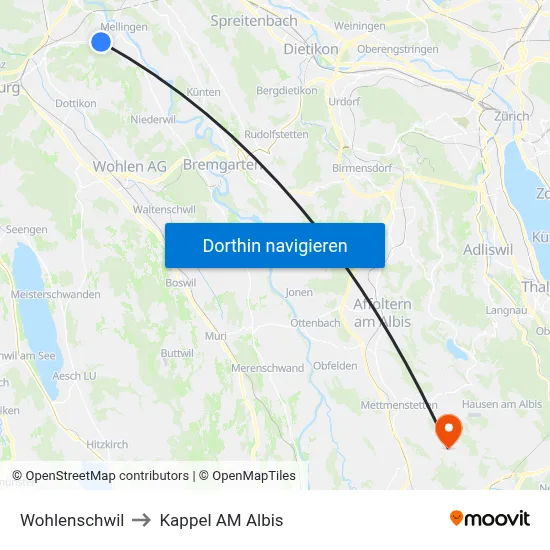 Wohlenschwil to Kappel AM Albis map