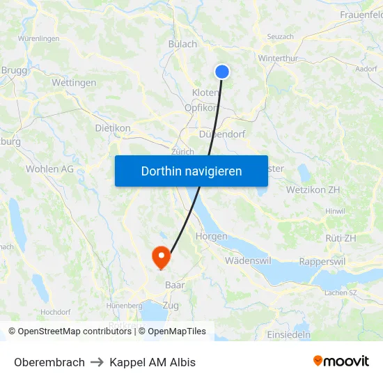 Oberembrach to Kappel AM Albis map