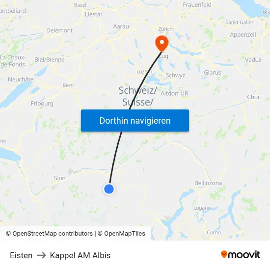 Eisten to Kappel AM Albis map