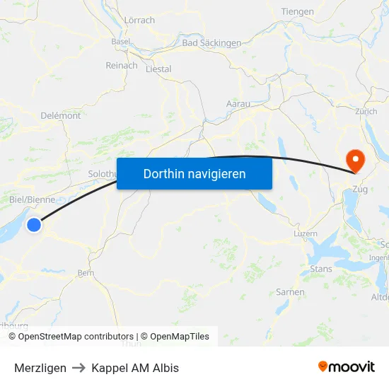 Merzligen to Kappel AM Albis map