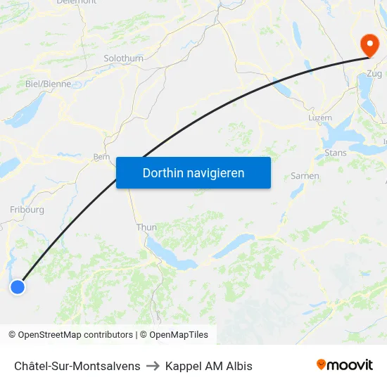 Châtel-Sur-Montsalvens to Kappel AM Albis map