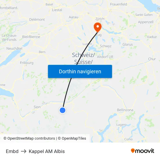 Embd to Kappel AM Albis map