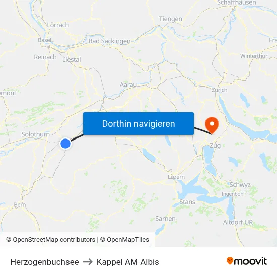 Herzogenbuchsee to Kappel AM Albis map