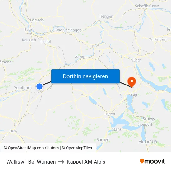 Walliswil Bei Wangen to Kappel AM Albis map
