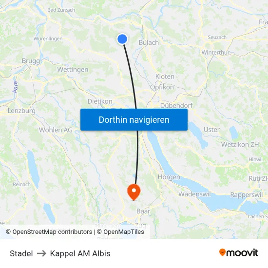 Stadel to Kappel AM Albis map