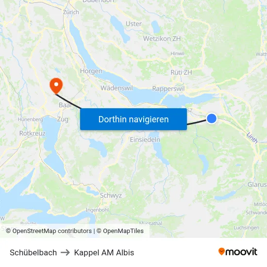 Schübelbach to Kappel AM Albis map