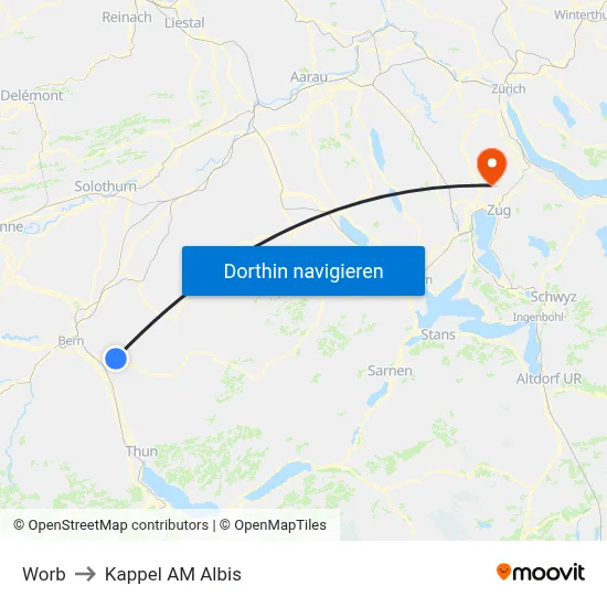 Worb to Kappel AM Albis map
