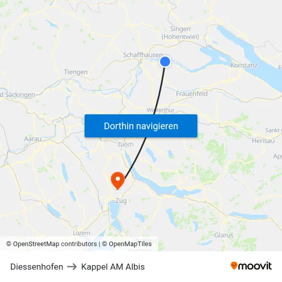 Diessenhofen to Kappel AM Albis map