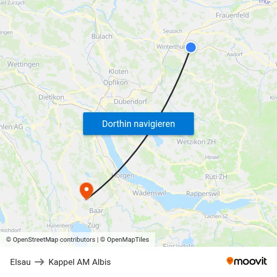 Elsau to Kappel AM Albis map