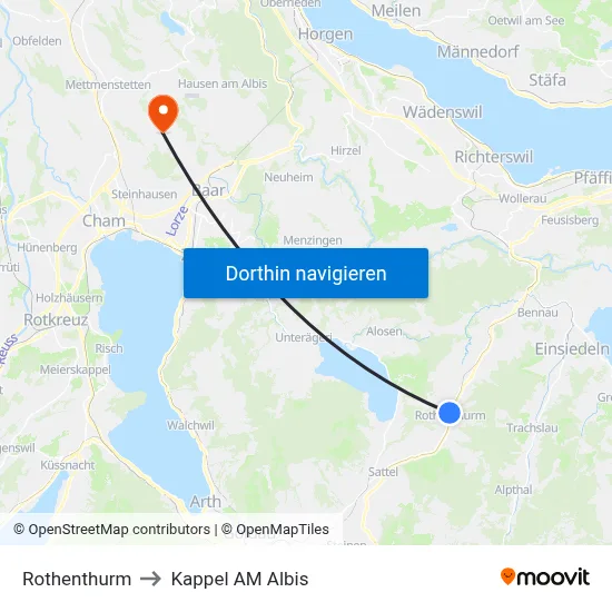 Rothenthurm to Kappel AM Albis map