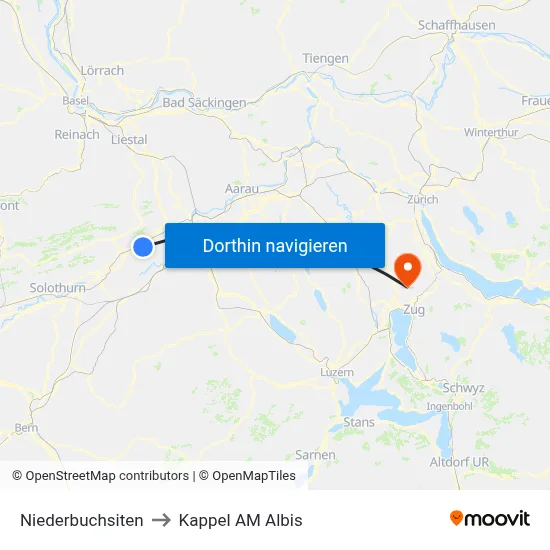 Niederbuchsiten to Kappel AM Albis map