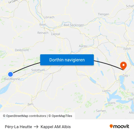 Péry-La Heutte to Kappel AM Albis map
