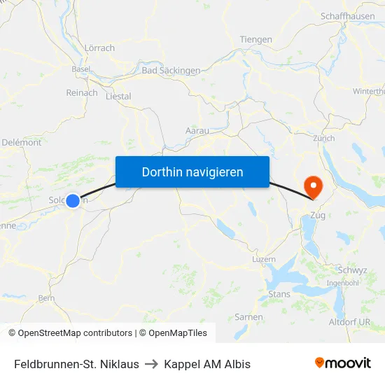Feldbrunnen-St. Niklaus to Kappel AM Albis map
