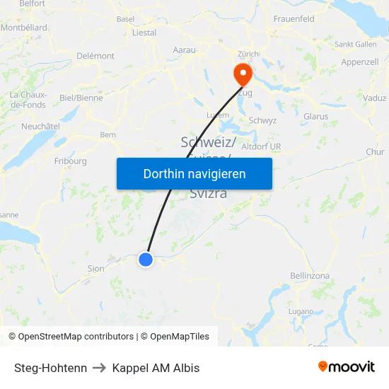 Steg-Hohtenn to Kappel AM Albis map