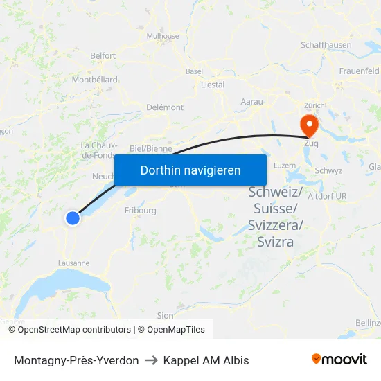 Montagny-Près-Yverdon to Kappel AM Albis map