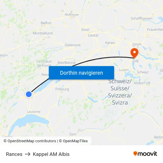 Rances to Kappel AM Albis map