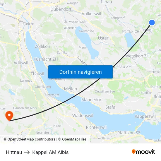 Hittnau to Kappel AM Albis map