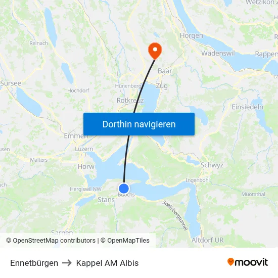 Ennetbürgen to Kappel AM Albis map