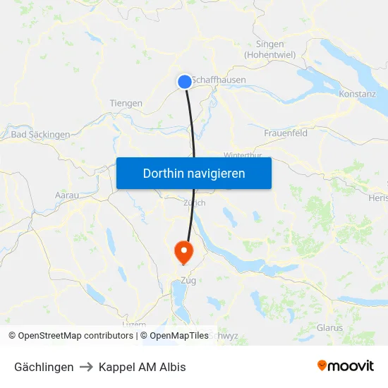 Gächlingen to Kappel AM Albis map