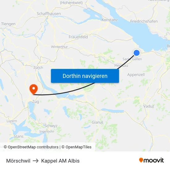 Mörschwil to Kappel AM Albis map