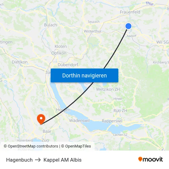 Hagenbuch to Kappel AM Albis map