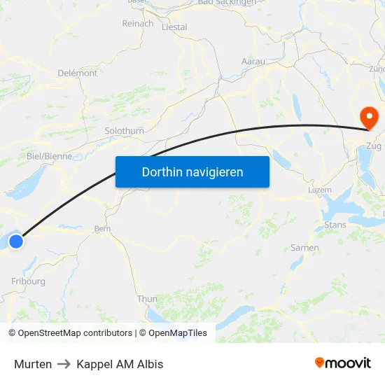 Murten to Kappel AM Albis map