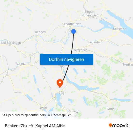 Benken (Zh) to Kappel AM Albis map