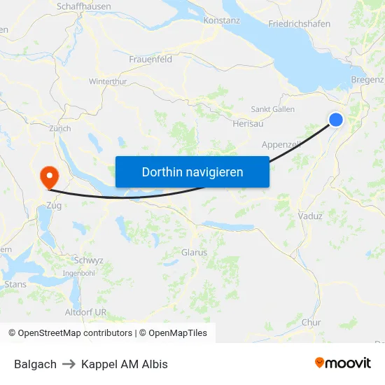 Balgach to Kappel AM Albis map