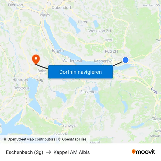 Eschenbach (Sg) to Kappel AM Albis map