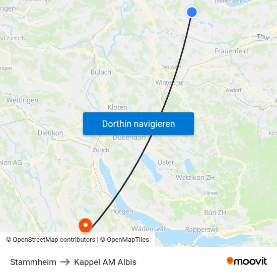 Stammheim to Kappel AM Albis map