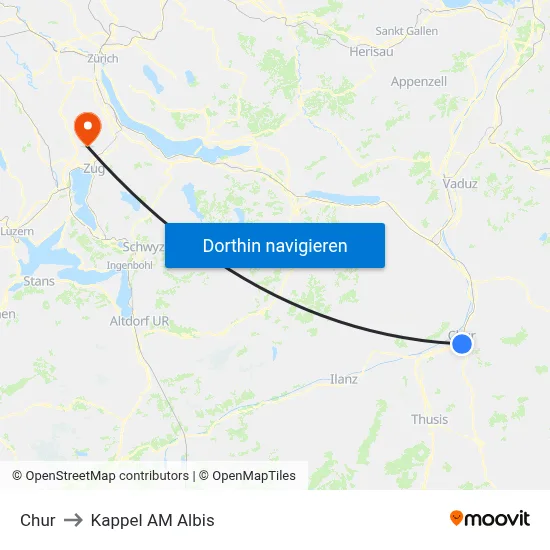 Chur to Kappel AM Albis map
