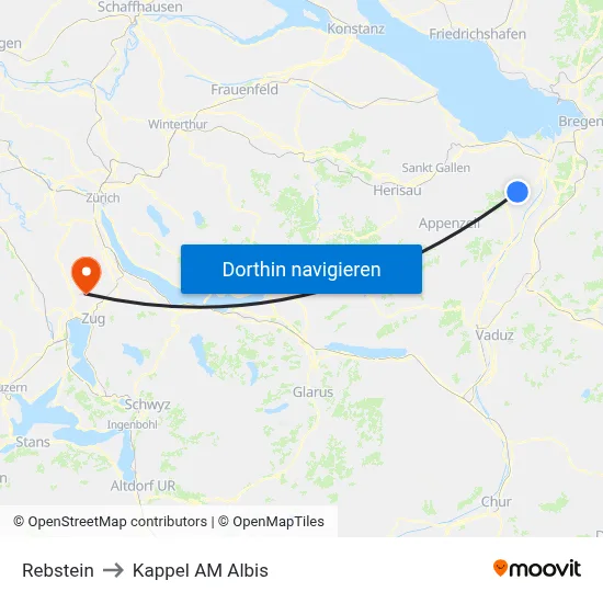 Rebstein to Kappel AM Albis map