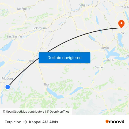 Ferpicloz to Kappel AM Albis map