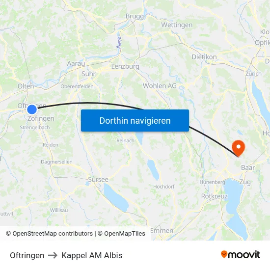 Oftringen to Kappel AM Albis map