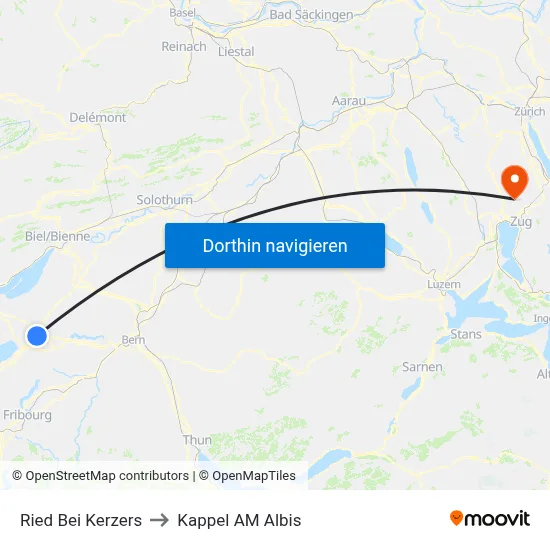 Ried Bei Kerzers to Kappel AM Albis map