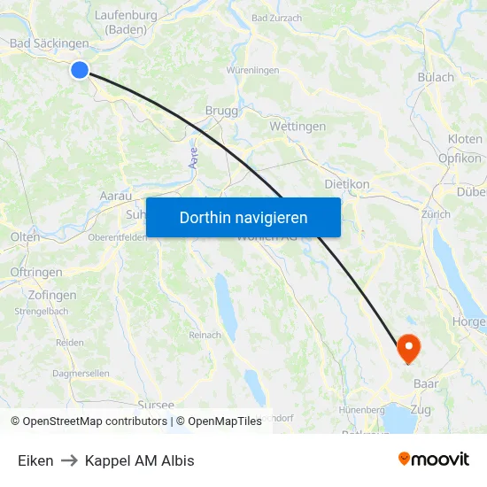 Eiken to Kappel AM Albis map