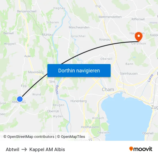 Abtwil to Kappel AM Albis map